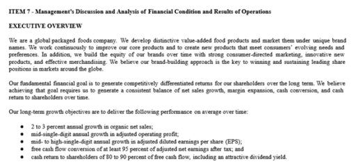 Item 7 of GIS's annual report, management's discussion and analysis of financial conditions and results of operations.